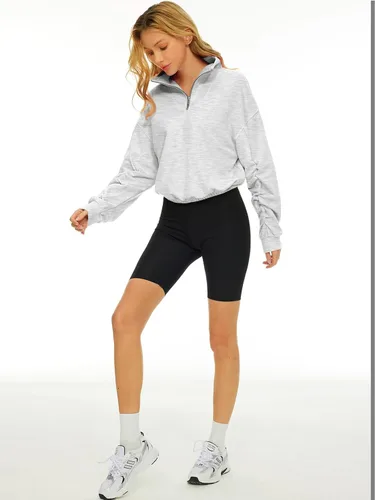 Vista 6 de Trendy Queen Sudaderas con capucha y media cremallera para mujer, con cremallera de un cuarto, manga larga, ropa de moda