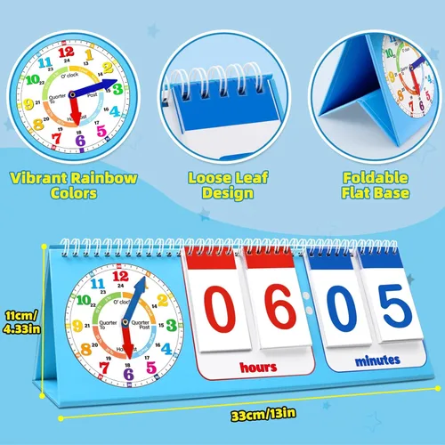 Vista 7 de Torlam Reloj de aprendizaje Rotafolio Colorido analógico y digital Reloj de enseñanza para niños, manipuladores de matemáticas 1er 2do grado