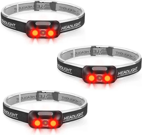 Vista 13 de Linterna frontal recargable, ultra brillante de 500 lúmenes, 5 modos de iluminación con luz roja, IPX4, impermeable, correa ajustable, linterna