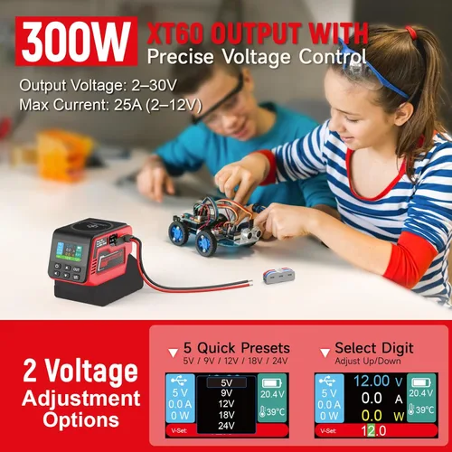 Vista 2 de Kzreect Regulador de voltaje ajustable de 300 W CC 2 – 30 V compatible con salida Milwaukee de batería XT60 de 18 V, 100 W tipo C, 18 W USB-A