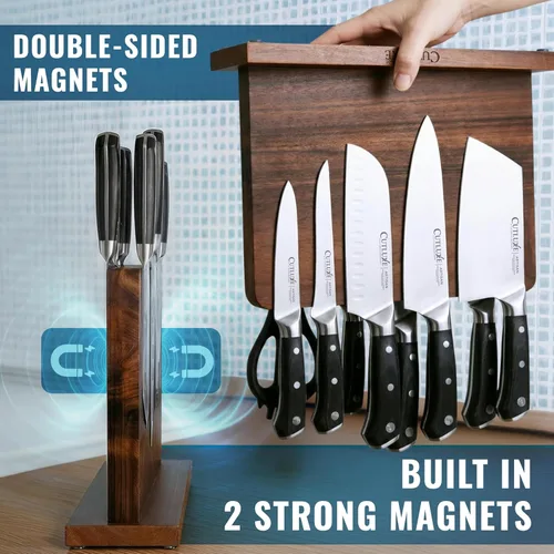 Vista 2 de Cutluxe Soporte magnético para cuchillos – Bloque magnético para cuchillos, soporte de madera de acacia para encimera de cocina, delgado y de doble