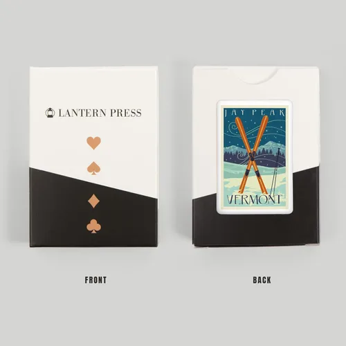 Vista 8 de Jay Peak, Vermont, Cross Skis, Letterpress (52 cartas de juego, baraja de cartas de tamaño póker con comodines)
