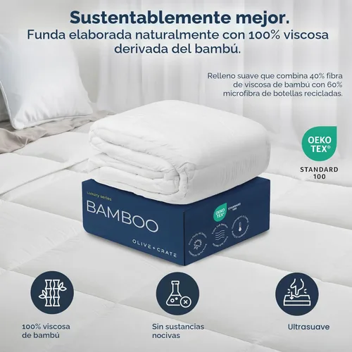 Vista 3 de Olive + Crate Edredón 100% viscosa derivada de bambú, tamaño King, ropa de cama hipoalergénica, refrescante y que absorbe la humedad, diseño