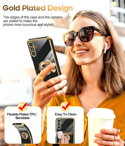 Vista 6 de LeYi para Funda de Teléfono Samsung Galaxy A13-5G: Protector de Pantalla de Vidrio Templado, Soporte Magnético Giratório de Anillo 360°, Borde Negro