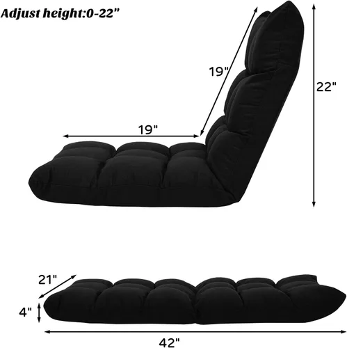 Vista 3 de Giantex Sofá ajustable para juegos de piso, acolchado de 14 posiciones, plegable, reclinable perezoso, esponja de alta resistencia, tela de algodón