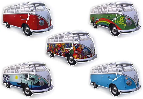 Vista 3 de BRISA VW Collection - Reloj de pared para taller Volkswagen en diseño de autobús T1 (autobús clásico/azul)