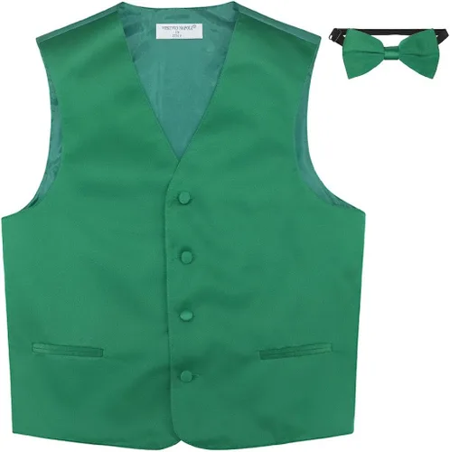 Chaleco de vestido de niño y lazo lazo sólido de color verde esmeralda pajarita conjunto
