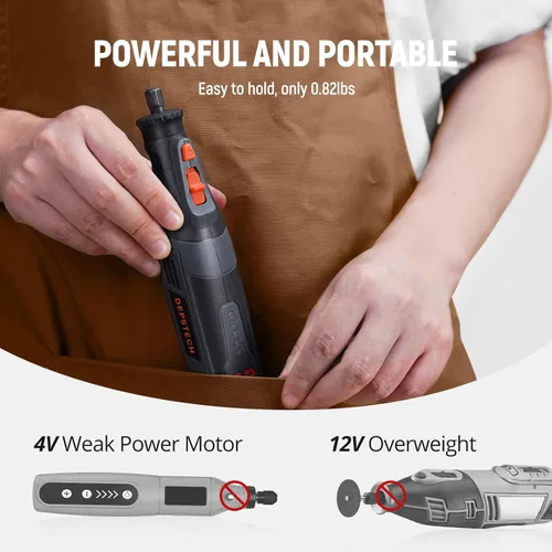 Vista 5 de DEPSTECH Kit de herramientas rotativas inalámbricas, batería de 8 V 2.5 Ah más grande, 5 velocidades 30000 RPM máximo, luz de trabajo LED