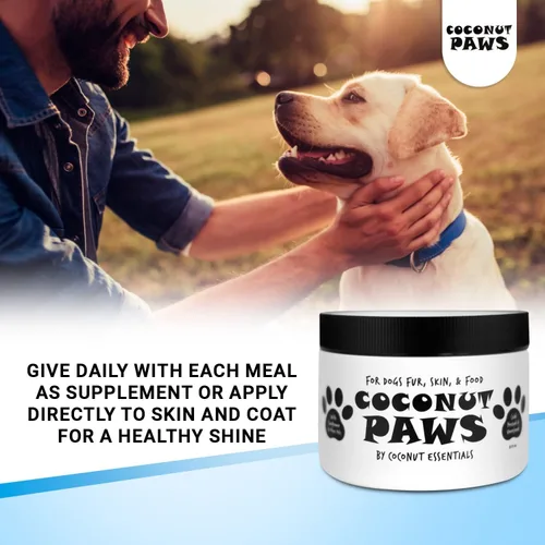 Vista 2 de Coconut Paws Aceites orgánicos para piel, cabello, orejas, dientes y uñas de perros, aceite de coco orgánico prensado en frío sin refinar, aceite