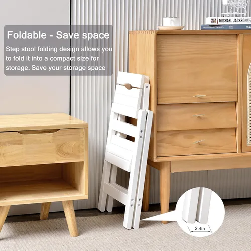 Vista 5 de TOF&HAMY Taburete plegable de 2 niveles, taburete plegable multifuncional de madera maciza, taburete de escalera para el hogar y la oficina, 330