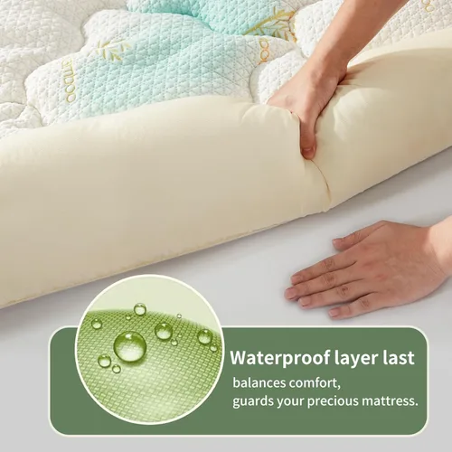 Vista 2 de Cubrecolchón King 100% impermeable de alta calidad, transpirable, protector de cama de rayón de bambú, funda de sábana de bolsillo profundo de 8 a