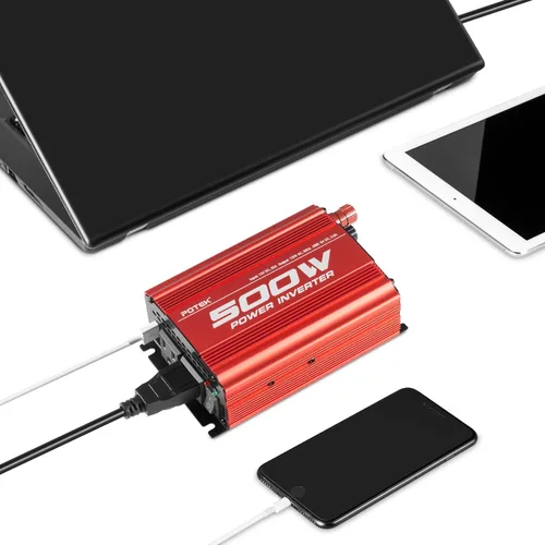 Vista 5 de POTEK - Inversor de corriente para automóvil de 500W, DC 12V a AC 110V, con 2 tomas de corriente AC y puerto USB de 2A