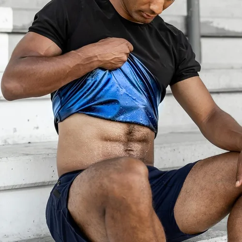 Vista 5 de BXVX Sauna Shirt for Men Sweat Suit Short Sleeve Compression Weight Loss Body Shaper T-Shirt for Workout Exercise