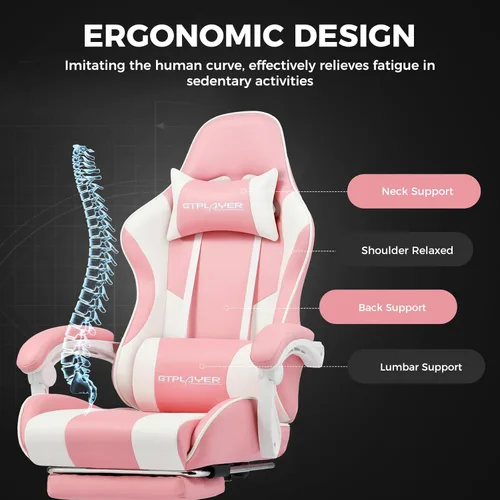 Vista 8 de GTPLAYER Gaming Chair, Computer Chair with Footrest and Lumbar Support, Height Adjustable Game Chair with 360°-Swivel Seat and Headrest and for