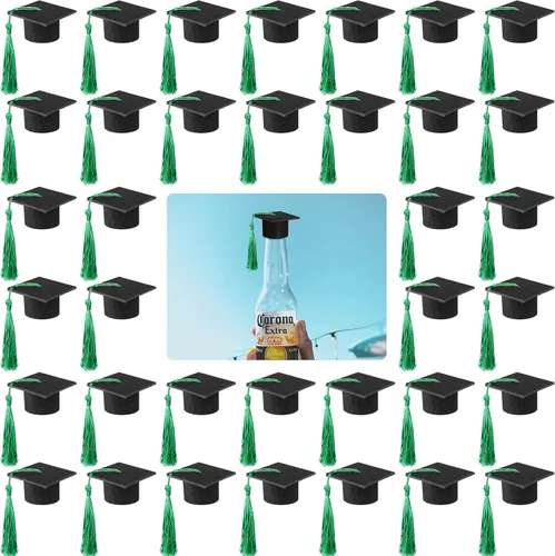 Vista 11 de 36 mini gorras de graduación 2026 con borlas para botellas de vino de graduación (gorra negra con borla negra)