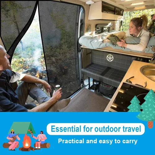 Vista 3 de Pantalla magnética para vans RV de alta densidad 600D para evitar insectos, malla mosquitera compatible con Mercedes Sprinter puerta lateral