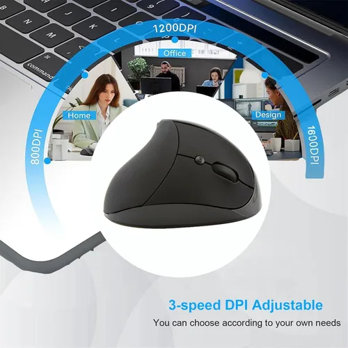 Vista 4 de Ratón inalámbrico vertical de 2.4G con receptor USB, 6 botones, diseño vertical ergonómico hacia adelante y hacia atrás, ratones verticales