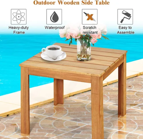 Vista 6 de Giantex Mesa auxiliar para exteriores, mesa Adirondack de madera de acacia con acabado de aceite, capacidad de peso de 220 libras, mesa auxiliar