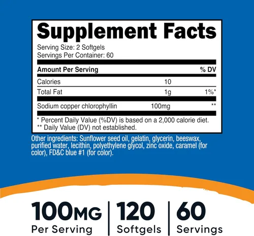 Vista 2 de Nutricost Clorofila (100 mg) 120 cápsulas blandas - Sin gluten, 60 porciones