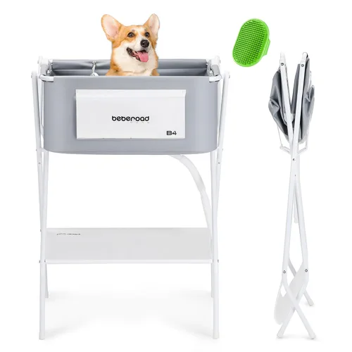 Bañera para Perros Estación de Lavado de Perros con Cepillo para Perros Pequeños y Medianos, Gatos, Bañera B4 Plegable para Perros para Baño y Aseo,