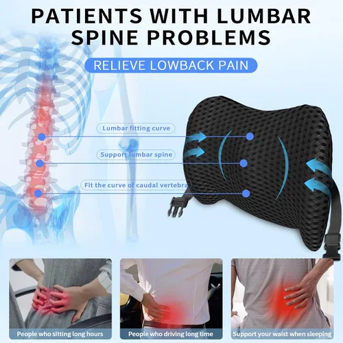 Vista 5 de Almohada de apoyo lumbar con correas ajustables para aliviar el dolor de espalda baja. Almohada de apoyo lumbar de espuma viscoelástica