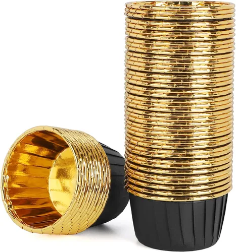 Vista 26 de EUSOAR Revestimientos dorados para cupcakes, 100 moldes de aluminio desechables de 3.5 onzas, tazas de aluminio para hornear, forros de aluminio