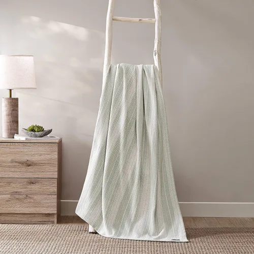 Vista 7 de Tommy Bahama - Manta King, ropa de cama de algodón suave, ropa de cama inspirada en la costa (rayas verdes de arena costera, King)