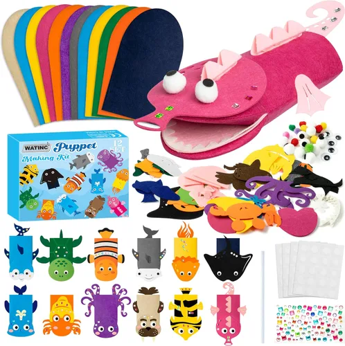 Vista 15 de WATINC Kit de fabricación de marionetas de mano de 12 piezas, calcetines de fieltro para manualidades, juguetes creativos de bricolaje para hacer
