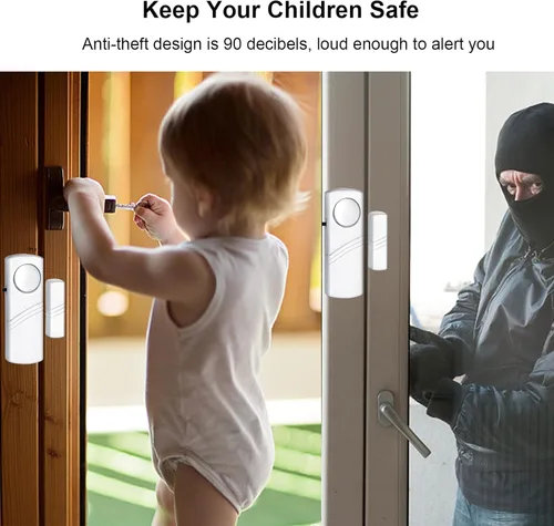 Vista 2 de Alarma de seguridad para puerta y ventana, sensor inalámbrico de 90 DB, alarma antirrobo para puerta, alarma de puerta para seguridad de los niños