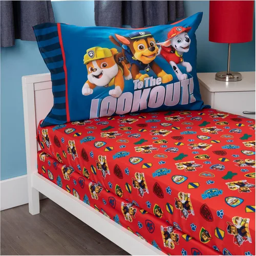 Vista 8 de Paw Patrol Juego de sábanas – Se adapta a cama infantil o colchón de cuna – Sábana bajera y funda de almohada reversible, color rojo