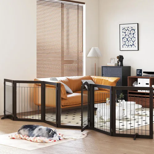 Vista 11 de PAWLAND Puerta Extra Ancha para Perros de 72" para la Casa, Puerta, Escaleras, Puerta de Alambre Plegable Independiente para Mascotas, Valla