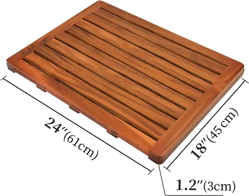 Vista 2 de Utoplike Tapete de baño de madera de teca (24 x 18 pulgadas), tapete de ducha antideslizante para baño y taburete de ducha de madera de teca