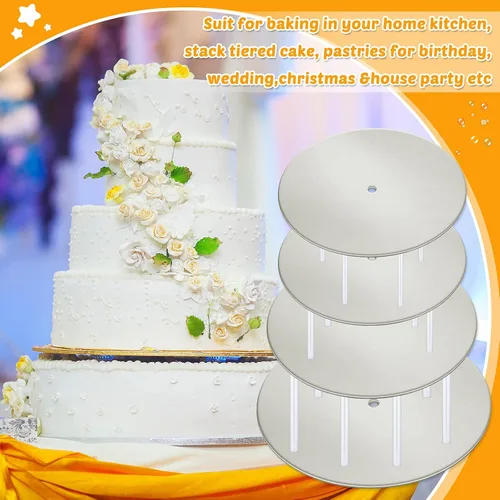 Vista 5 de Boao Kit de 112 piezas de bases para pasteles resistentes redondas de 4, 6, 8, 10 pulgadas con papel pergamino redondo y varillas separadoras