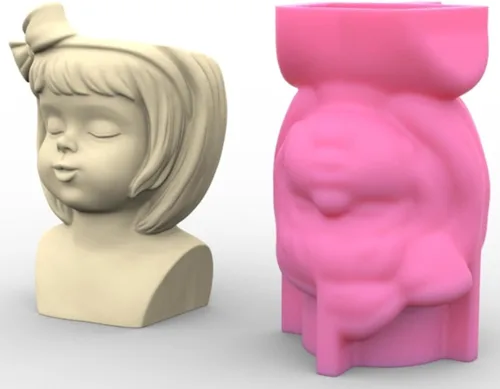 Vista 9 de Bowknot Girl Flower Pot Molde de silicona Molde de concreto Candelabro de resina Molde de bricolaje para macetas suculentas Moldes de decoración