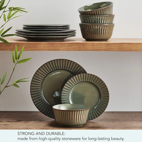 Vista 6 de Pfaltzgraff Dannie - Juego de vajilla de 12 piezas, servicio para 4, color gris