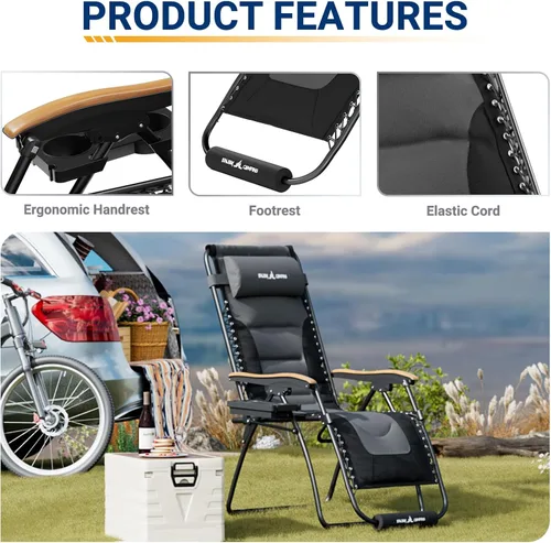 Vista 6 de UDPATIO Silla Zero Gravity de 30 pulgadas XL, sillas antigravedad de gran tamaño para exteriores, silla plegable ajustable con soporte para tazas