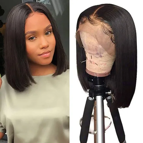 Vista 9 de Spotlight Pelucas de cabello humano lacio con encaje frontal de 4 x 4 para mujeres negras, densidad del 180 %, peluca con cierre de encaje virgen