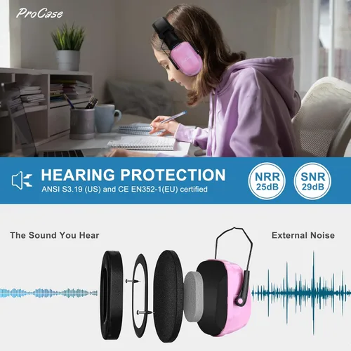 Vista 3 de ProCase SNR - Audífonos con cancelación de ruido de 29 dB para niños con autismo y reducción de ruido a prueba de sonido, para fuegos artificiales