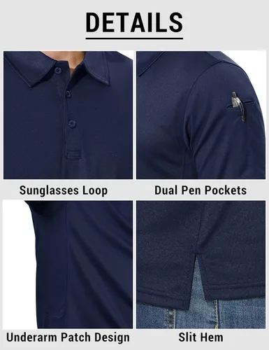 Vista 3 de CRYSULLY Camisas polo de manga corta para hombre, secado rápido, tácticas, con cuello, camisa de golf de piqué