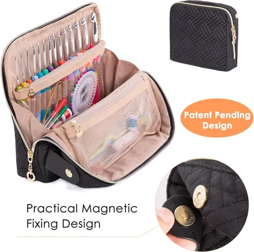 Vista 3 de MYBAGZING Estuche para Ganchos de Ganchillo con Juego de 14 Ganchos de Ganchillo de Tamaño 2 mm (B) - 10 mm (N) Ganchos de Ganchillo Ergonómicos