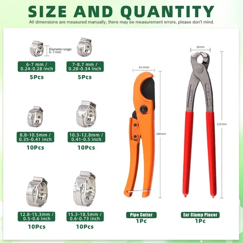 Vista 2 de Keadic 52 piezas de abrazadera de manguera de oreja y cortador de tubería PEX para tubo de 1/8 a 1 1/4 pulgadas con abrazaderas de acero inoxidable