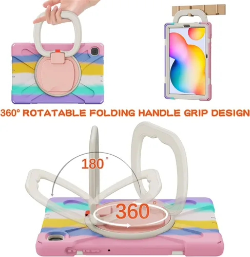 Vista 3 de Funda de rotación 360 para Samsung Galaxy Tab S6 Lite de 10.4 pulgadas, resistente, soporte de anillo giratorio, correa de transporte, correa