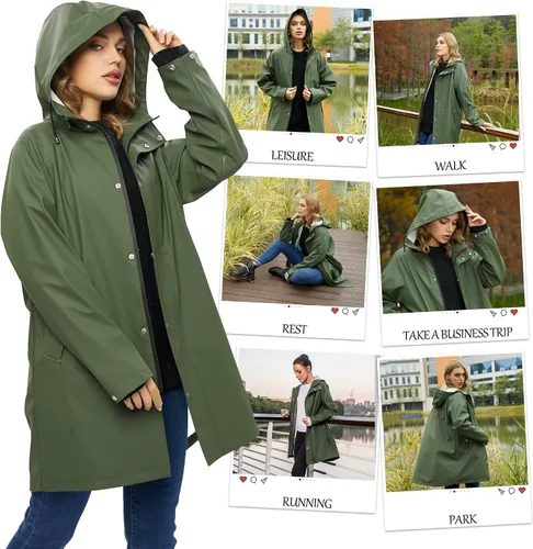 Vista 5 de UNIQUEBELLA Chubasqueros impermeables para mujer, impermeables, abrigos largos con capucha para lluvia, rompevientos, gabardina para exteriores
