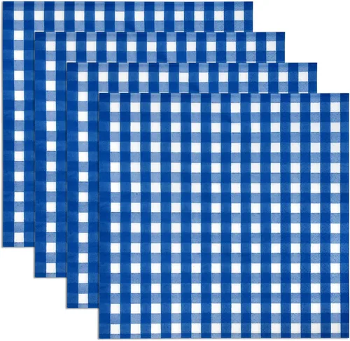 Vista 7 de Gift Boutique 100 servilletas de cóctel a cuadros azul oscuro y blanco desechables de papel azul marino a cuadros para postre para picnic de verano