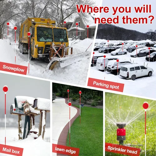 Vista 6 de Marcadores reflectantes de entrada – Reflectores de entrada de 50" de alta visibilidad de doble cara con poste rojo y blanco de acero inoxidable