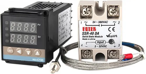 Vista 6 de 1 juego REX-C100 controlador de temperatura PID digital K termostato de entrada + salida SSR 10DA 25DA 40DA + termopar K sonda 3.3 ft (SSR 10DA)