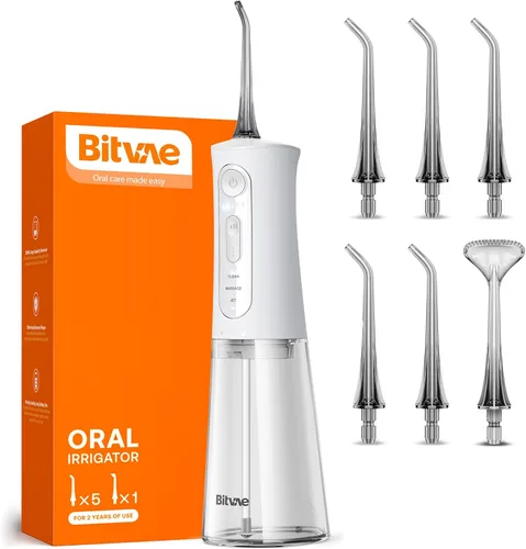 Vista 8 de Bitvae - Hilo dental de agua para dientes, limpiador de dientes inalámbrico, 3 modos 5 intensidades, IPX7 impermeable, púas dentales de agua Negro