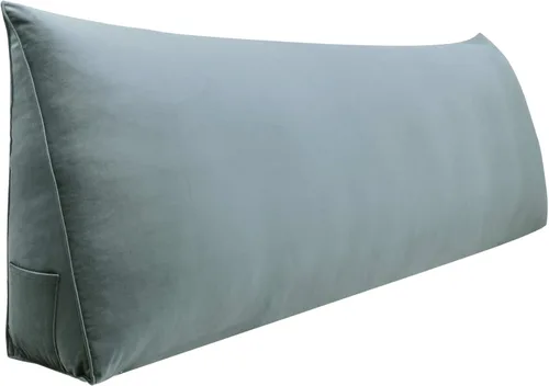 Vista 8 de WOWMAX Almohada de cuña para cabecera de cama de día, con funda extraíble, terciopelo, sin botones, color gris, tamaño California King