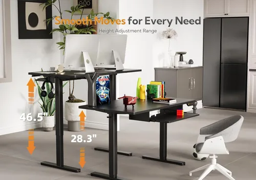 Vista 4 de Claiks Escritorio de pie con bandeja para teclado, escritorio de pie de altura ajustable, escritorios elevados para oficina en casa y estación