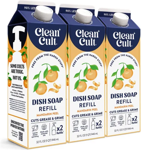 Vista 13 de Cleancult Repuesto líquido de jabón para platos (32 onzas, 1 paquete), poder de limpieza a base de plantas, jabón para platos que corta la grasa